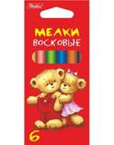 Карандаши восковые  6цв. "Hatber" Мишка KMv 6610