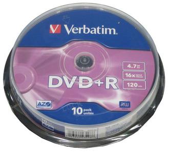 Диск DVD+R Verbatim 4.7Gb 16x 10шт./уп. Cake box