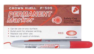 Маркер перм. "Crown" 2мм P-505 красный