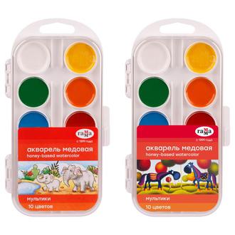 Краски акв. 10цв. "Гамма" Мультики 211046_10 пл/уп медовые