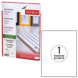 Этикетки самокл. А4 1шт. 210*297 Tanex 114543 (100листов/уп.) МАТОВЫЕ