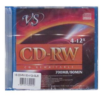 Диск CD-RW VS 700MБ 4-12х 80мин. Slim Case