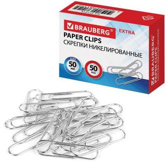 Скрепки 50мм Brauberg никел. 271314