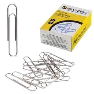 Скрепки 50мм Brauberg никел. 271314