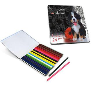 Карандаши "Хатбер" 24цв. Щенок BКс24391 заточ. метал. уп