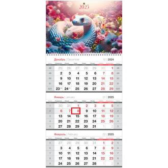 Календарь квартальн. 2025г. 3-х блочный бегунок BG 1 гребень Символ года 369712