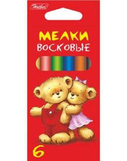 Карандаши восковые  6цв. "Hatber" Мишка KMv 6610
