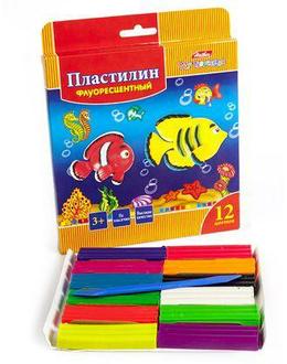 Пластилин 12цв. Хатбер KPf 12210 Морская семейка 180гр. восковой флюо