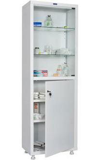 Шкаф металл. М1 165.57.32 С медицинский 1655*570*320  4полки 28кг 1 дверца стекло 1 дверца мет.