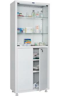 Шкаф металл. М1 175.60.40 С медицинский 1750*600*400  4полки 34кг 1 дверца стекло 1 дверца мет.
