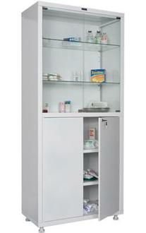 Шкаф металл. М2 165.70.32 С медицинский 1655*700*320  4полки 34кг 2 дверцы стекло 2 дверцы мет.