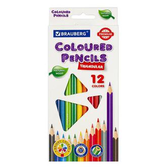 Карандаши "Brauberg" 12цв. 181651 карт/уп трехгранные