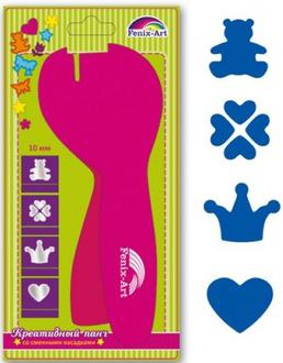 Дырокол панч D10мм 37204 4 сменных насадки (мишка, цветок, корона, сердце)